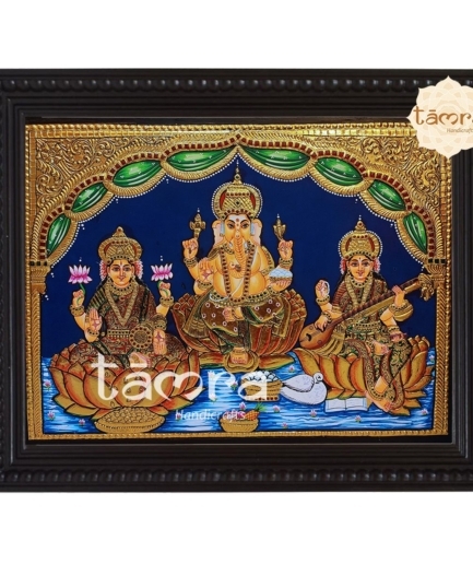 Tanjore Painting Ganesha, Laxmi & Saraswathi