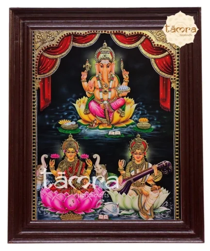 Tanjore Painting Ganesha, Laxmi & Saraswathi