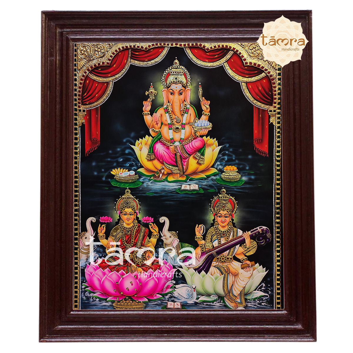 Tanjore Painting Ganesha, Laxmi & Saraswathi