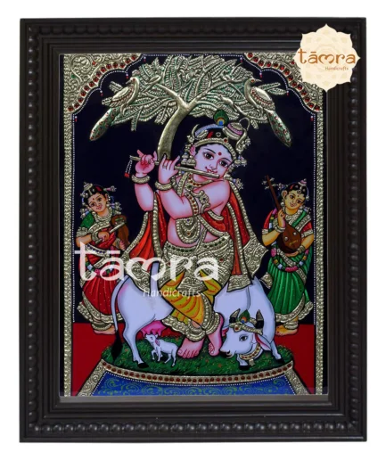 Krishna With Cow Tanjore Painting
