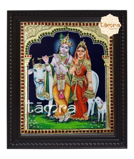 Radha Krishna With Cow Tanjore Painting