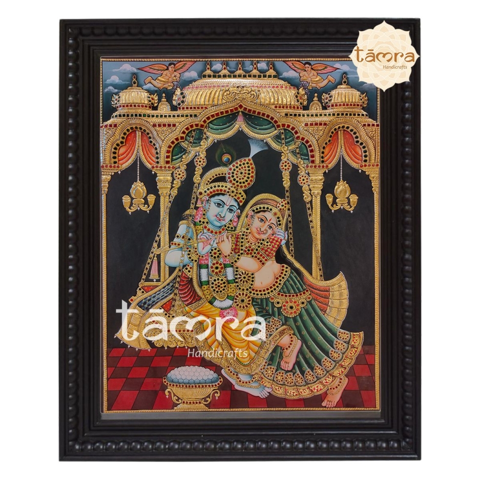 Radha Krishna on Swing Tanjore Painting