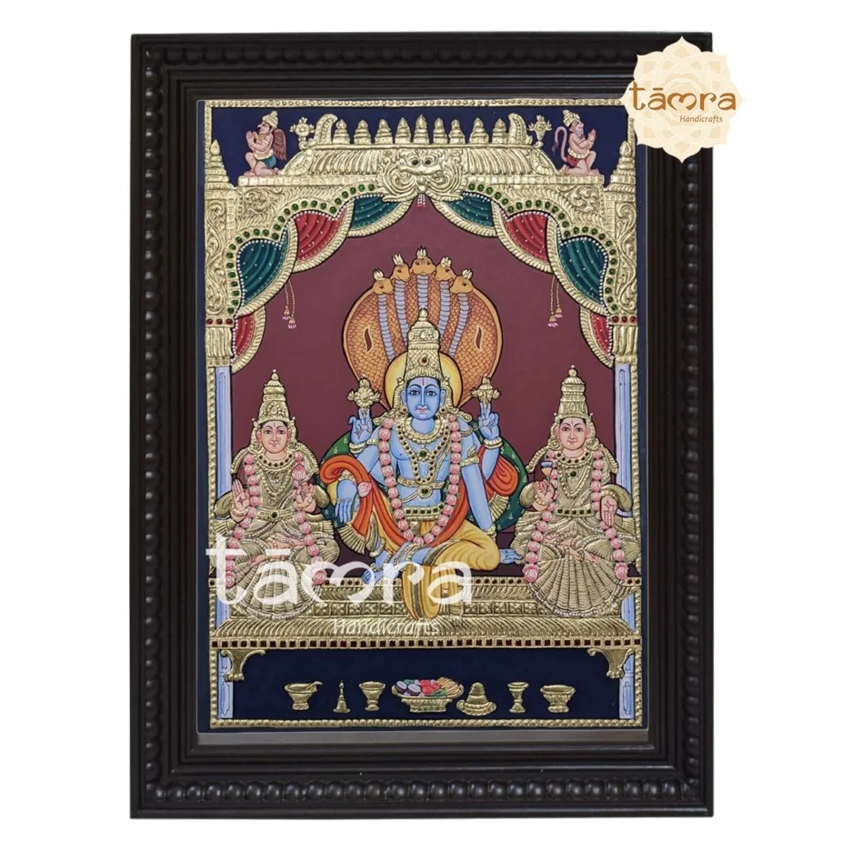 Narayana With Sridevi and Bhudevi Tanjore Painting