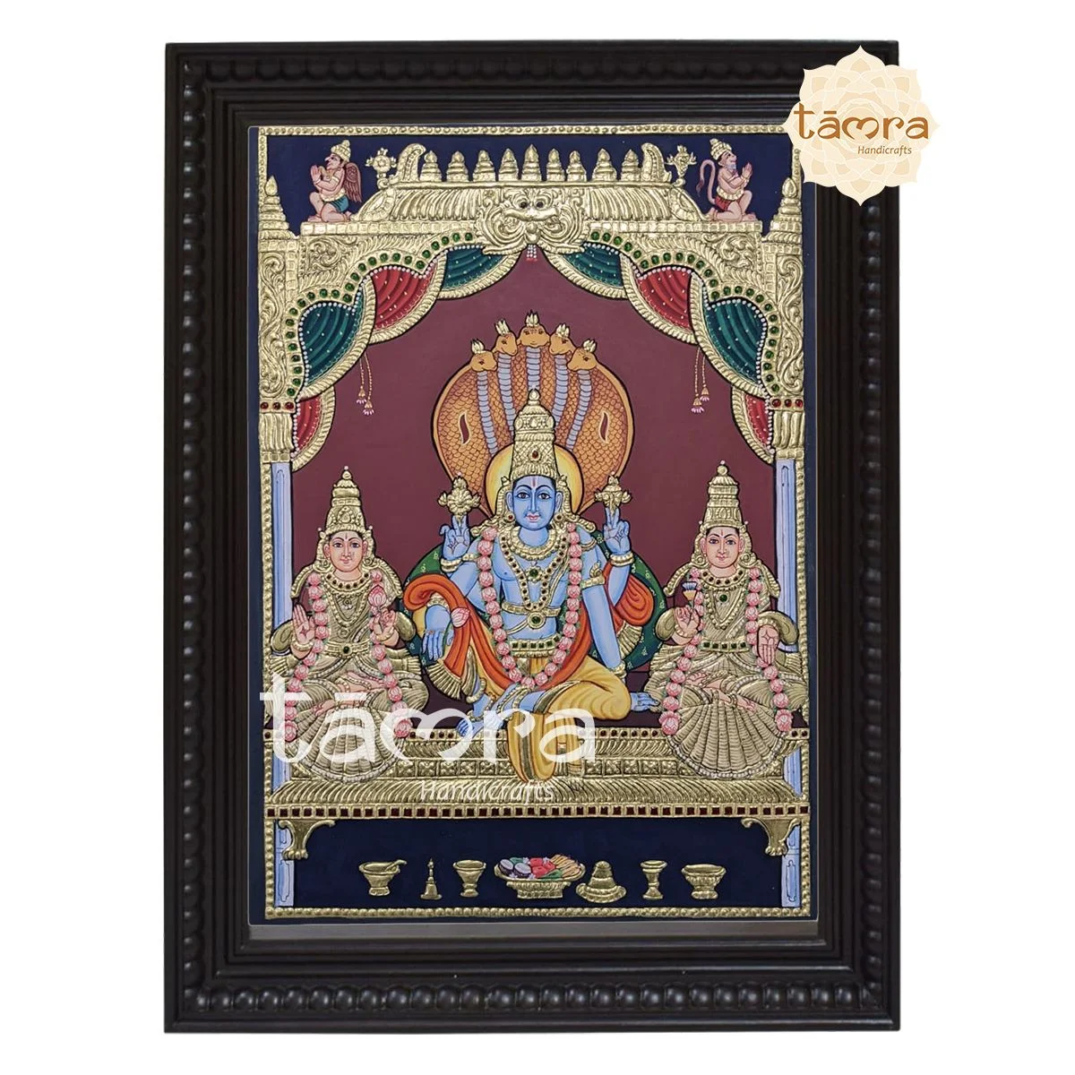 Narayana With Sridevi and Bhudevi Tanjore Painting