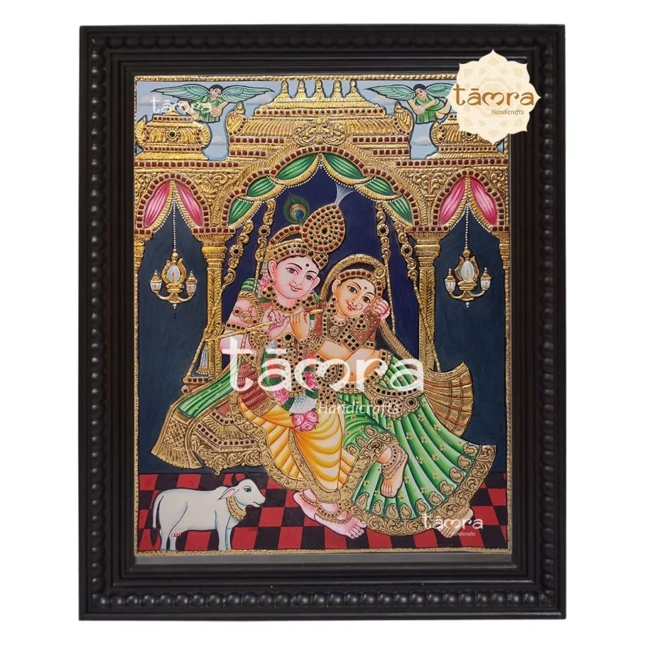 Radha Krishna On Swing Tanjore Painting