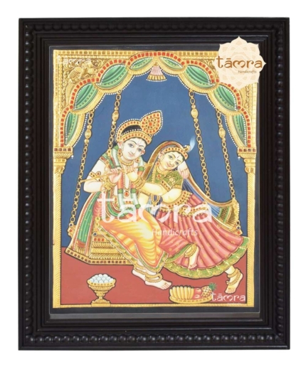 Radha Krishna On Swing Tanjore Painting