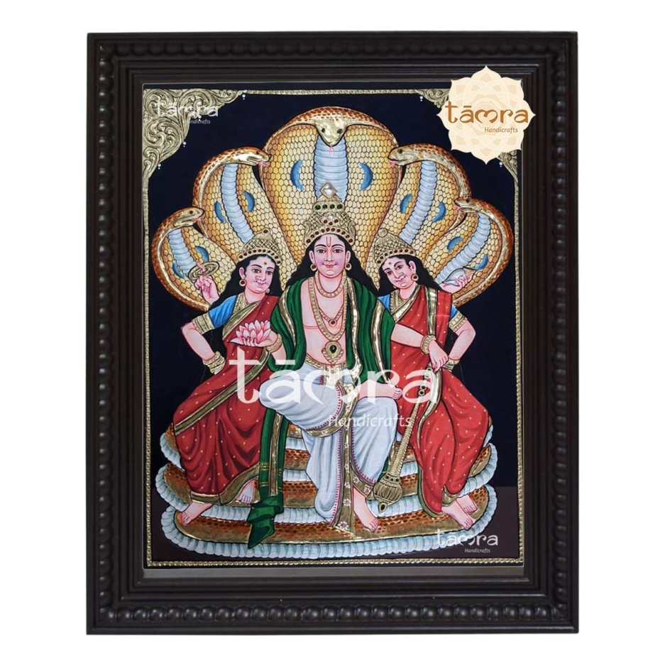Narayana With Sridevi and Bhudevi Tanjore Painting