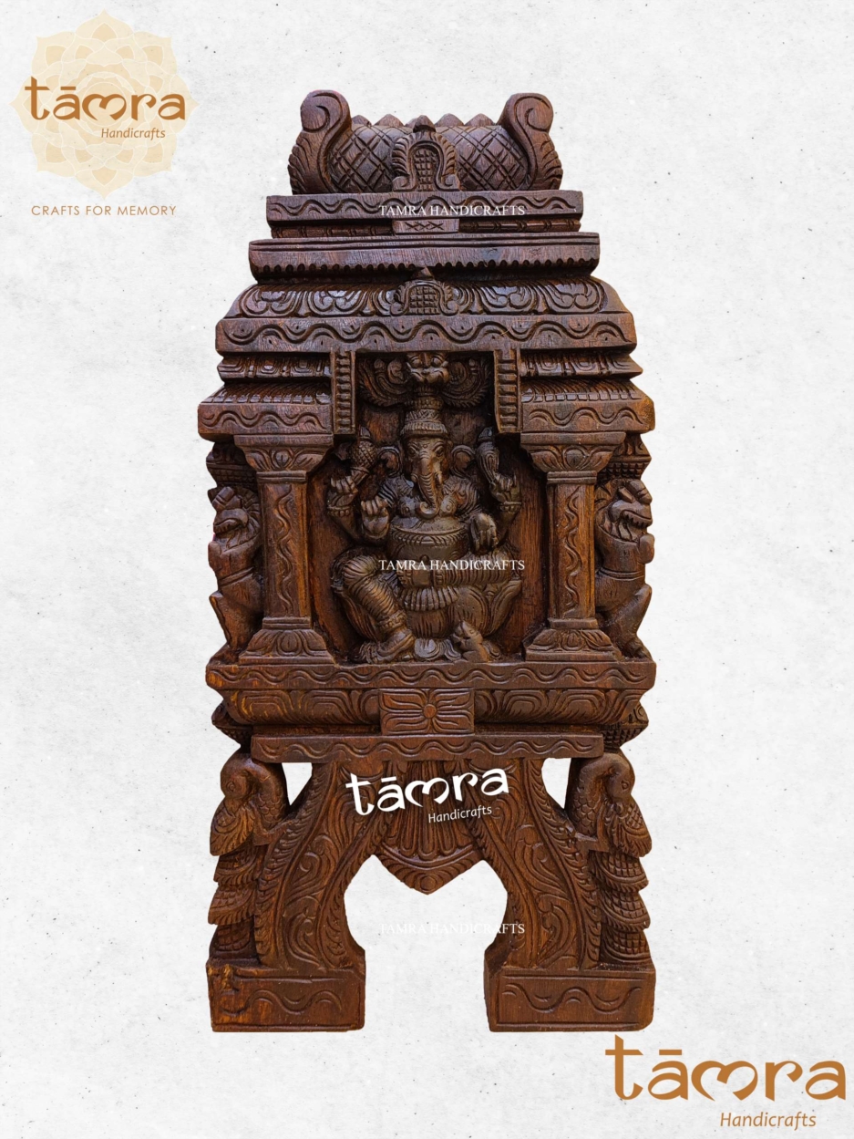 Wooden Ganesha Temple Panel