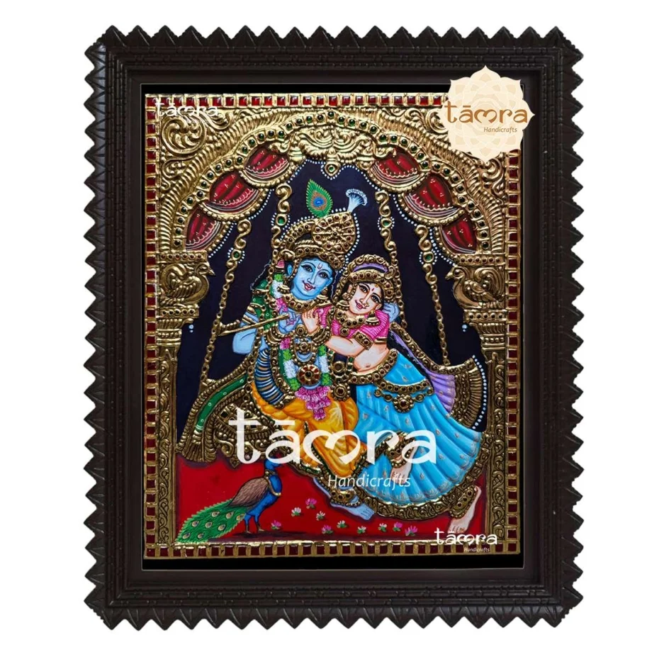 Radha Krishna on Swing Tanjore Painting