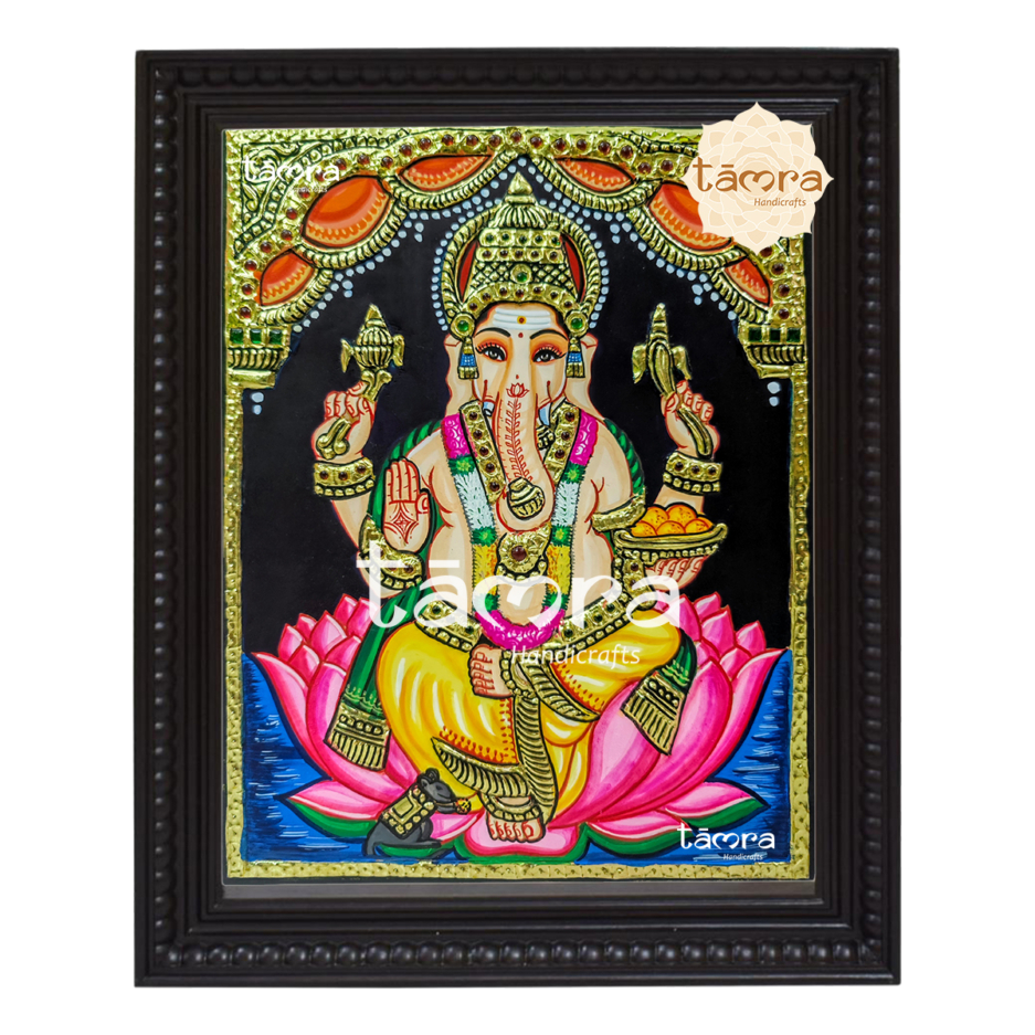 Tanjore Painting Ganesha Sitting on Lotus