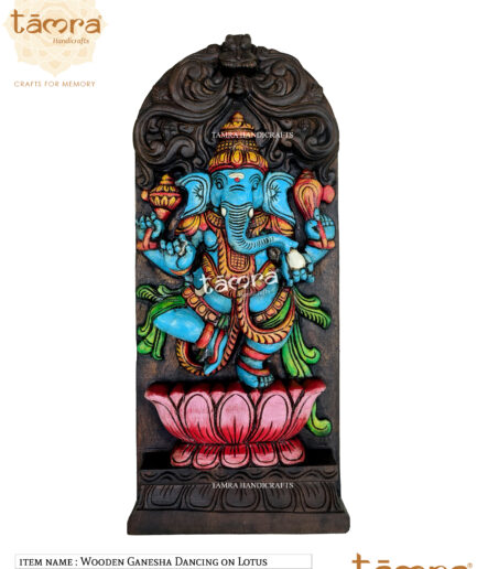 Wooden Ganesha Dancing on Lotus