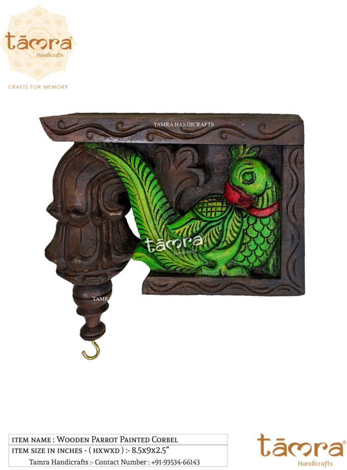 Wooden Bracket Parrot Painted - Pair of 2Pcs