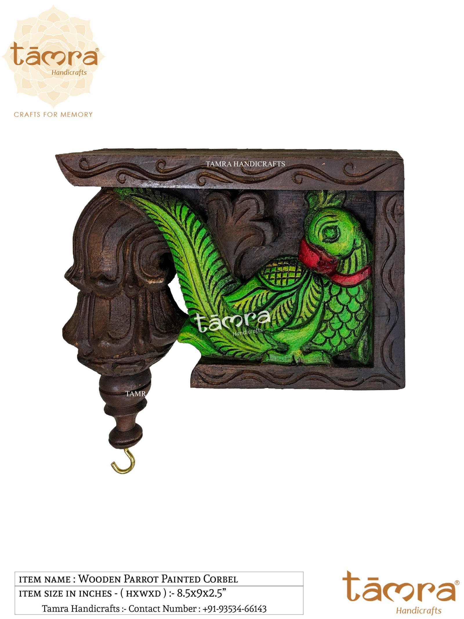 Wooden Bracket Parrot Painted - Pair of 2Pcs