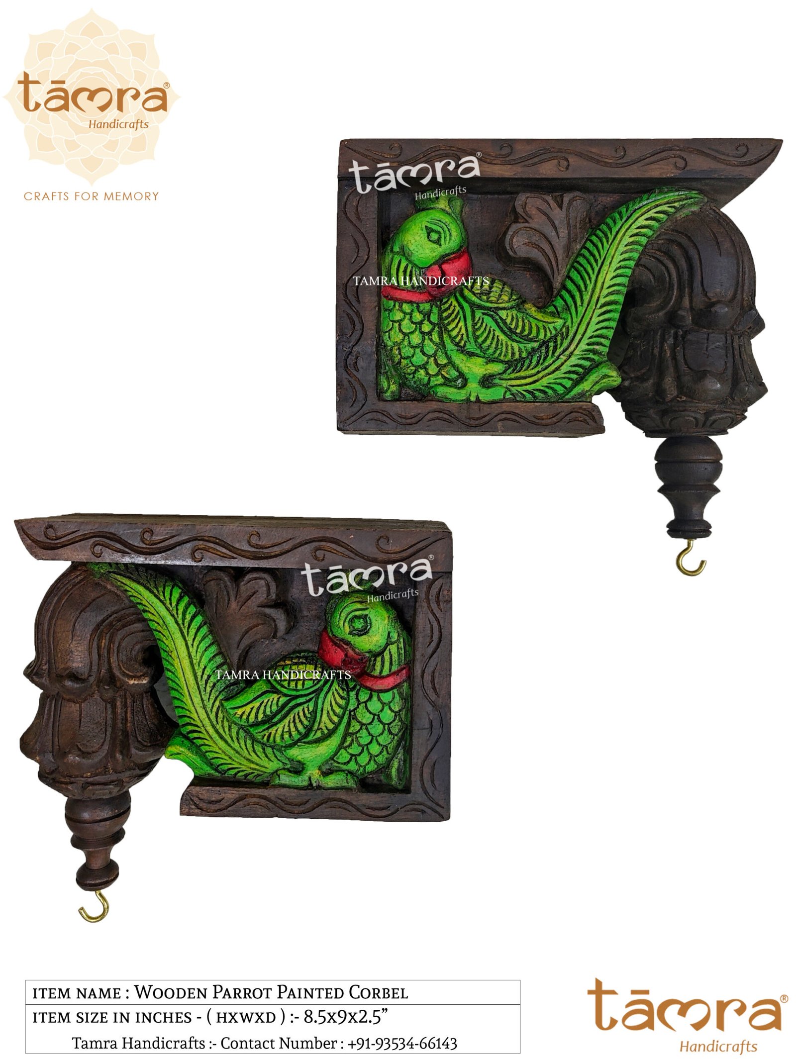 Wooden Bracket Parrot Painted - Pair of 2Pcs - Image 2
