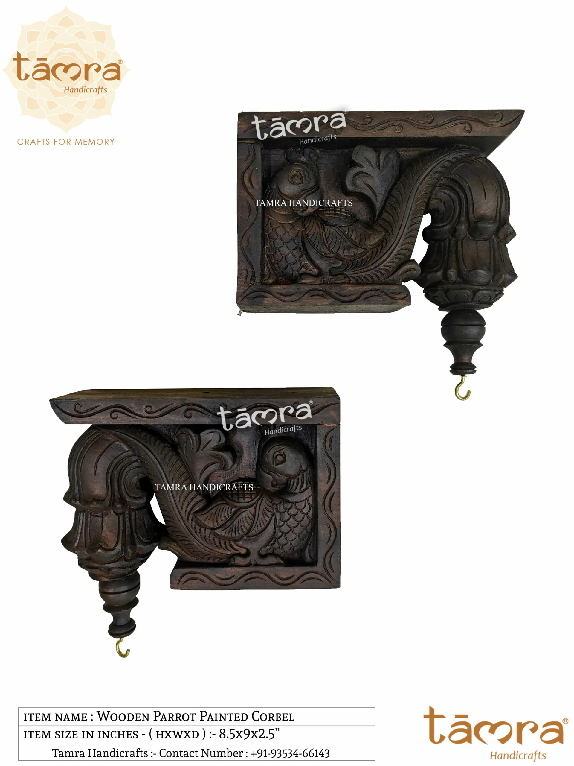 Wooden Bracket Parrot - Pair of 2Pcs - Image 2