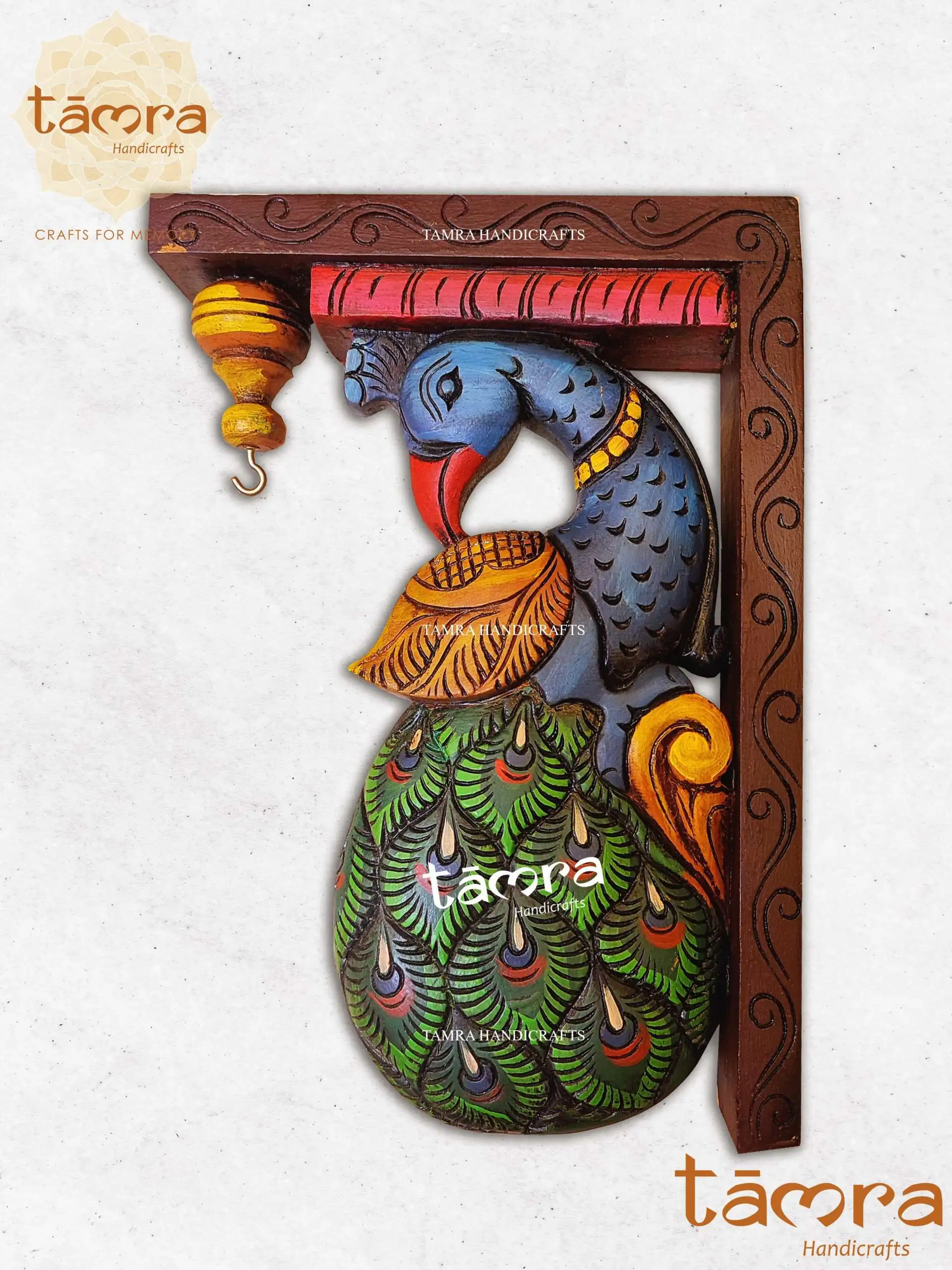 Wooden Bracket Peacock - Pair of 2Pcs