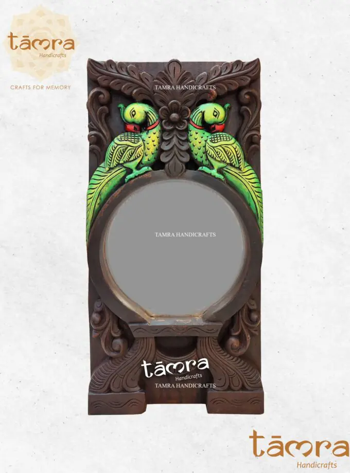 Wooden Parrot Wall Mirror