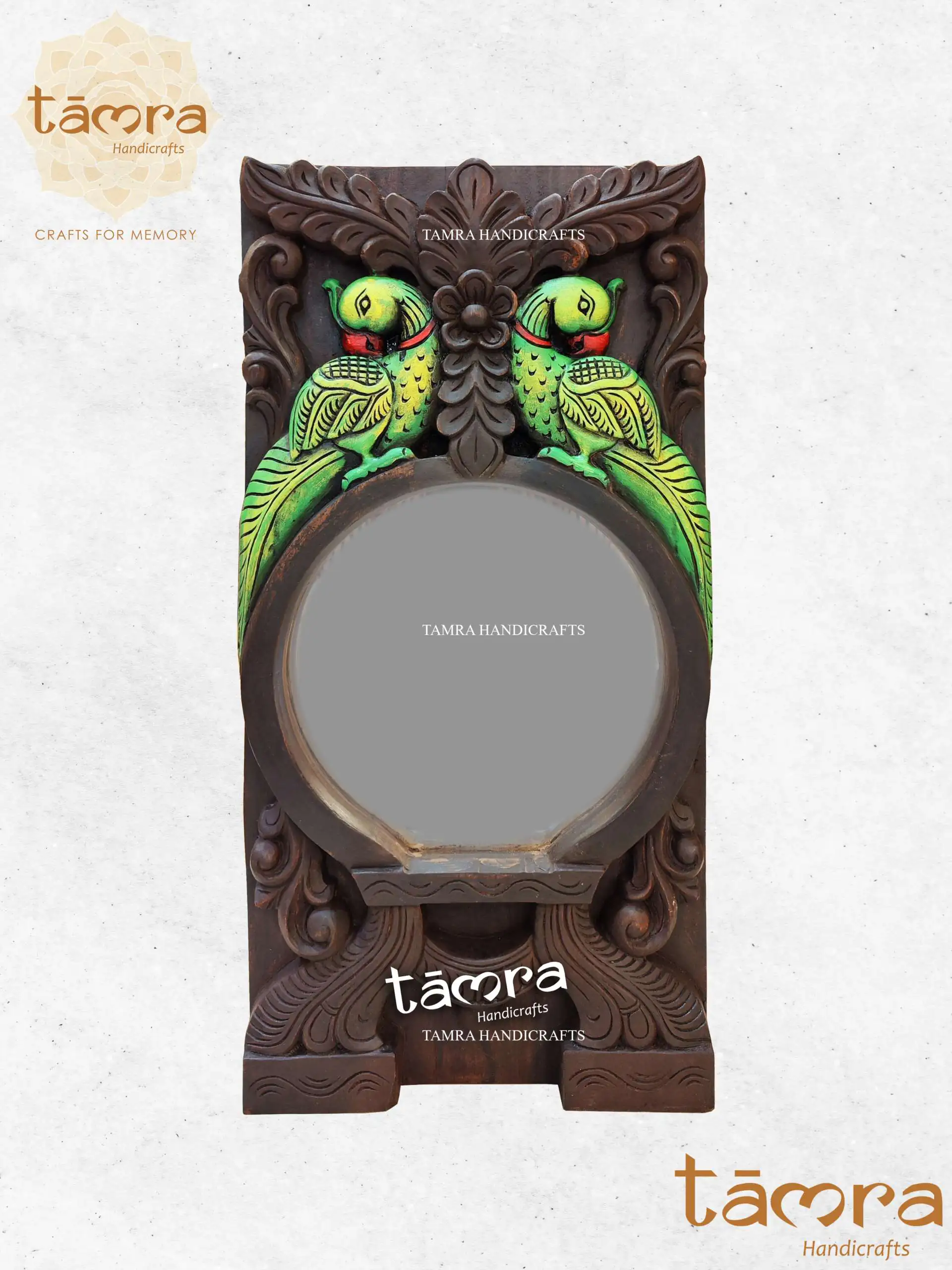 Wooden Parrot Wall Mirror