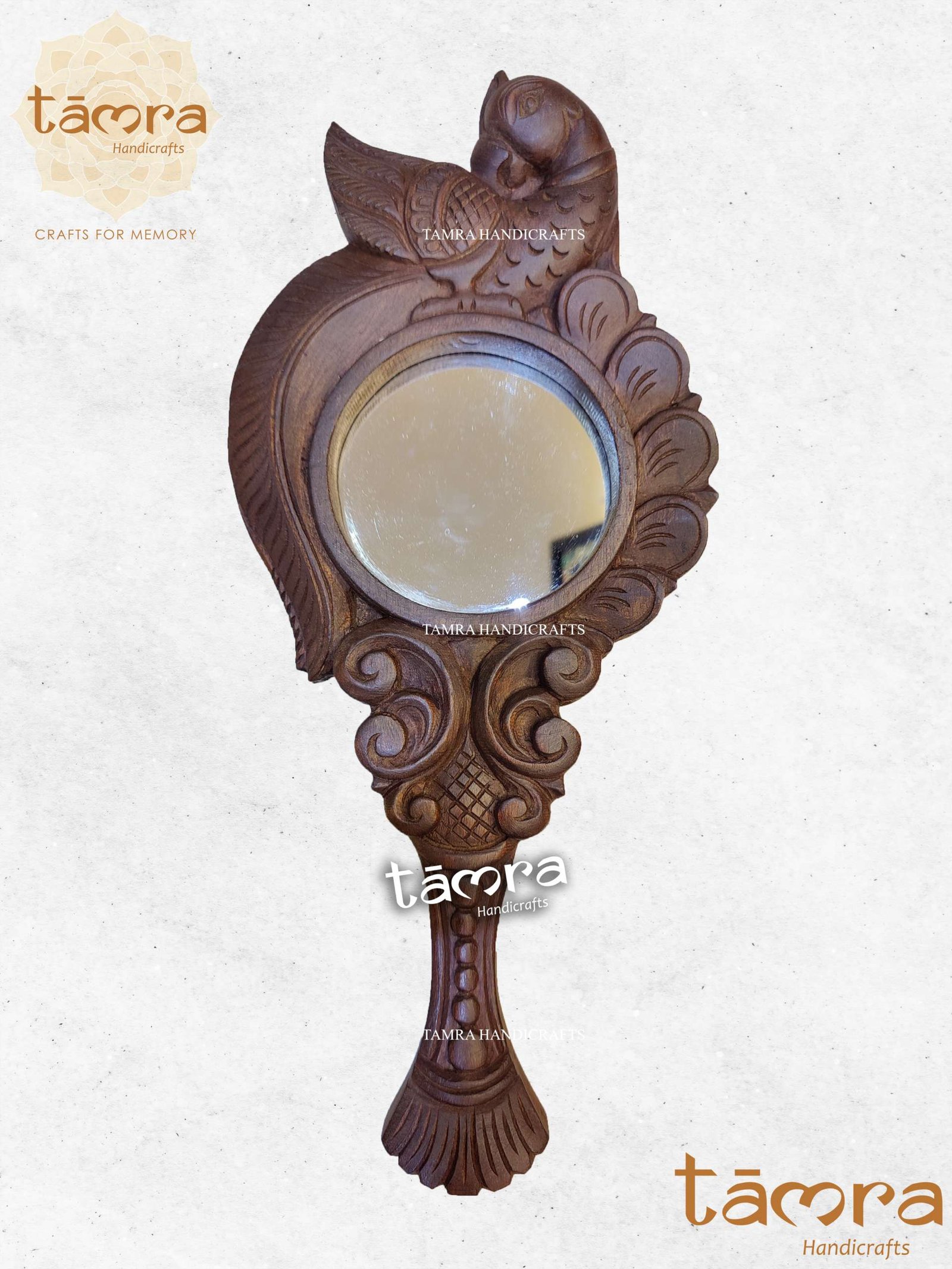 Wooden Parrot Wall Mirror