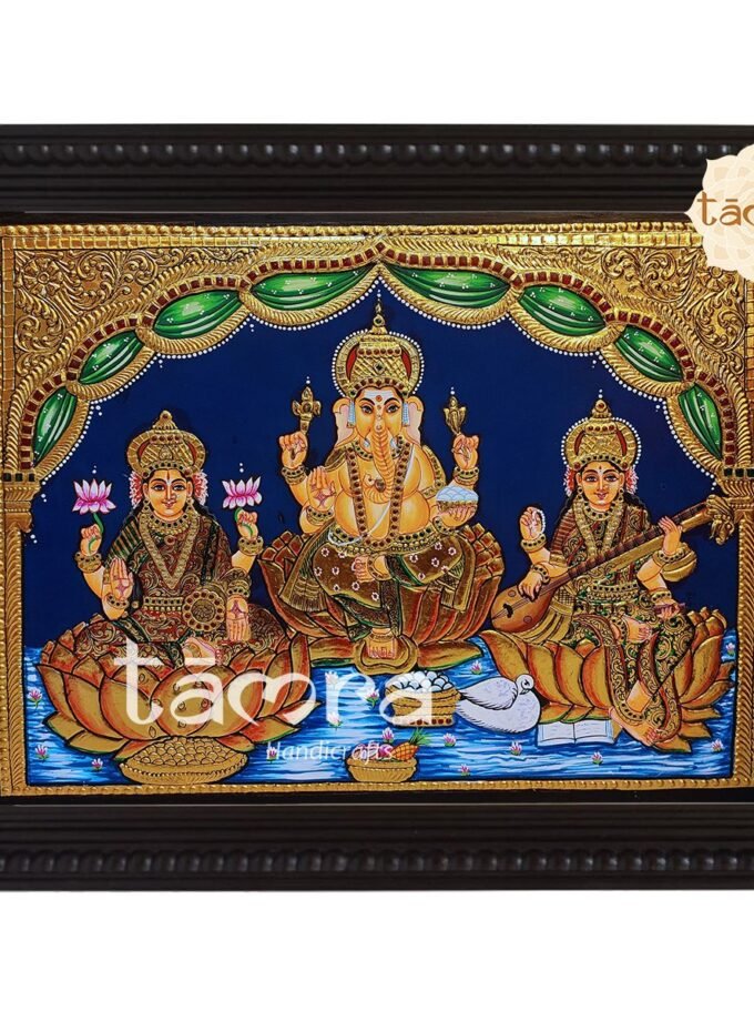 Tanjore Painting - Ganesha, Laxmi & Saraswathi