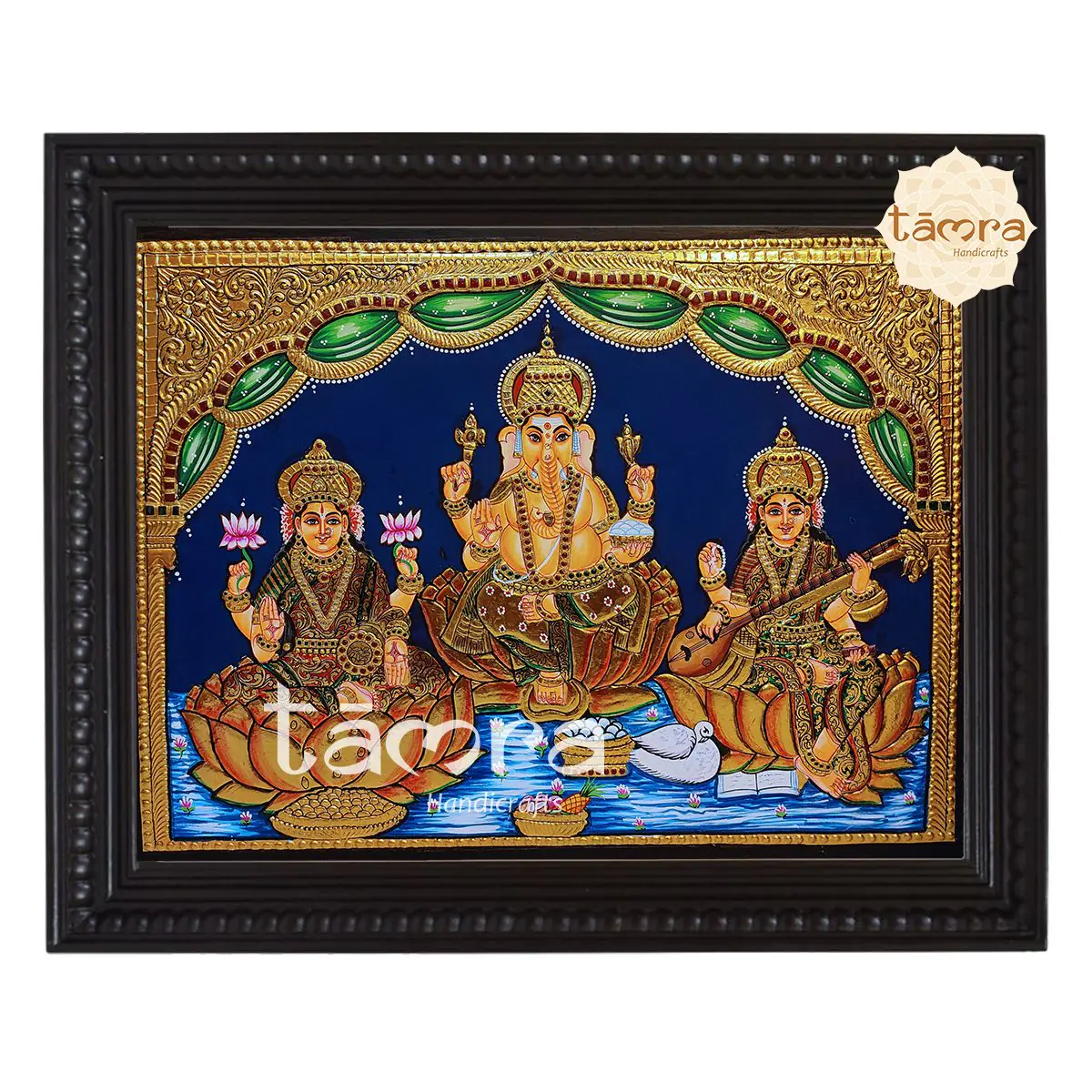 Tanjore Painting - Ganesha, Laxmi & Saraswathi