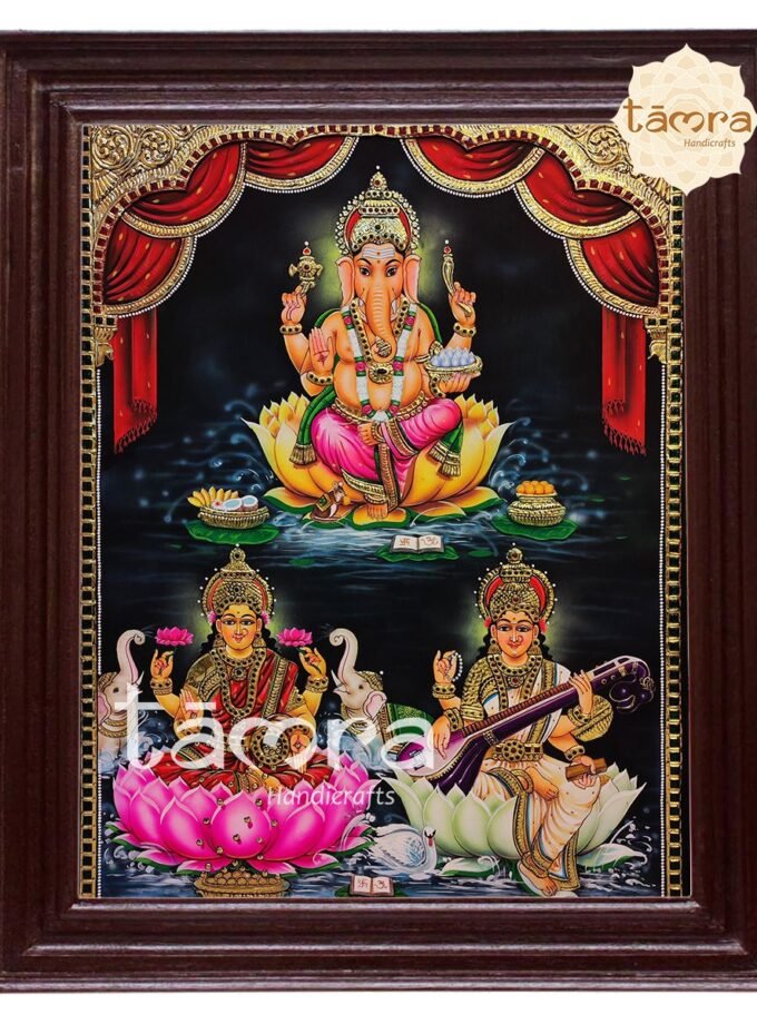 Tanjore Painting - Ganesha, Laxmi & Saraswathi