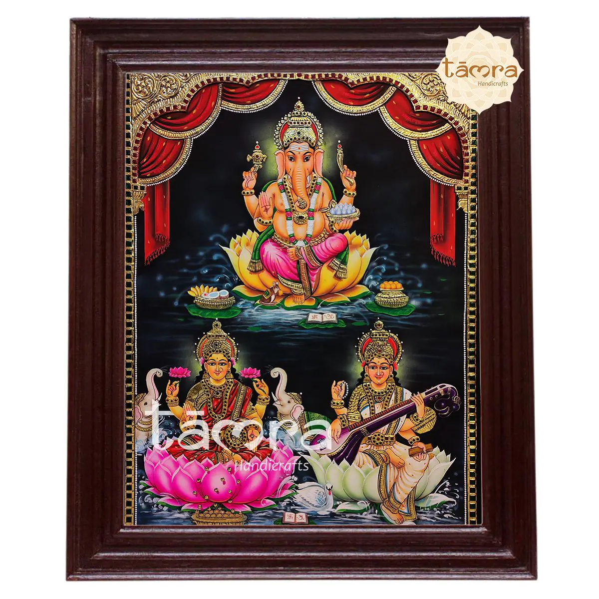 Tanjore Painting - Ganesha, Laxmi & Saraswathi