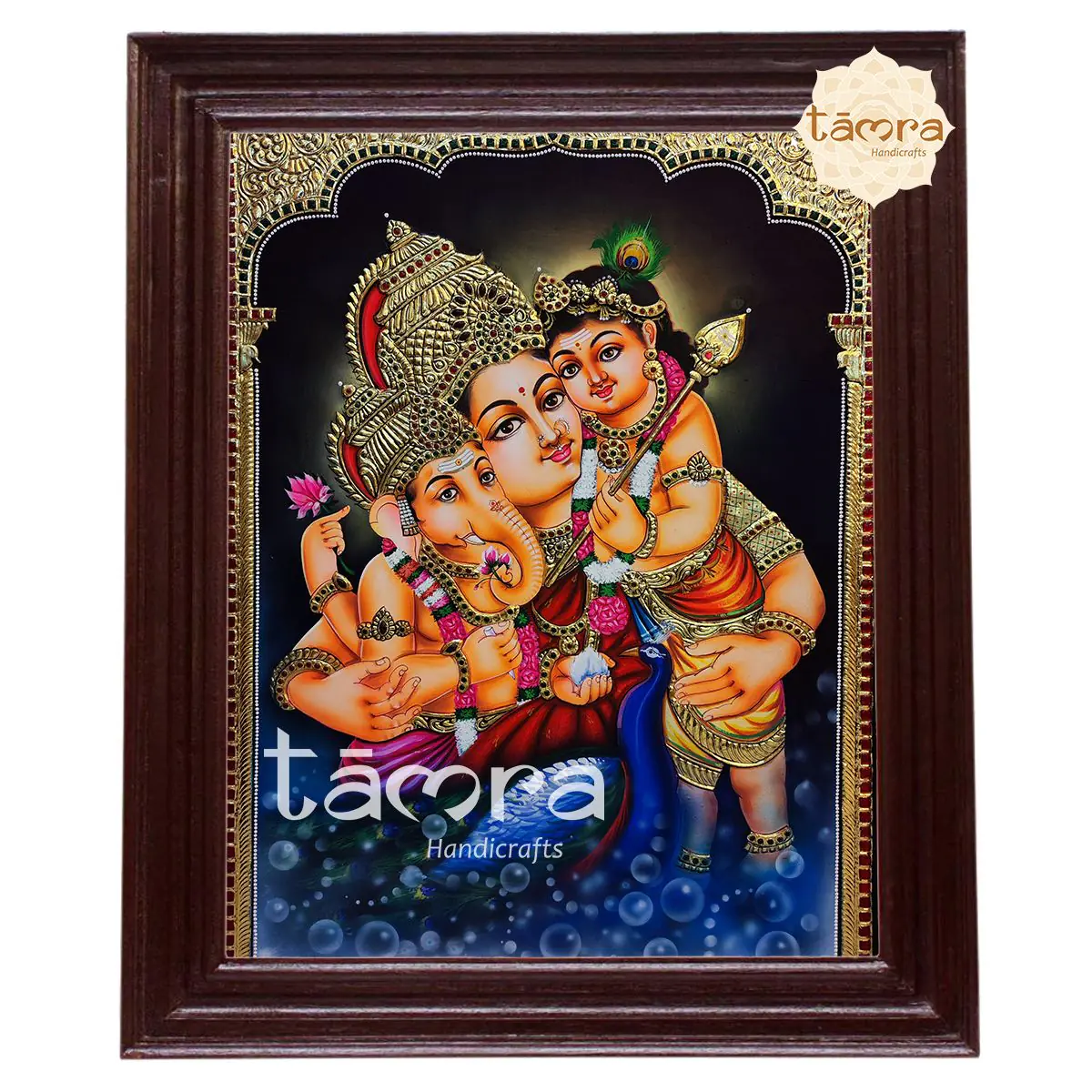 Tanjore Painting - Ganesha With Parvathi & Muruganswamy