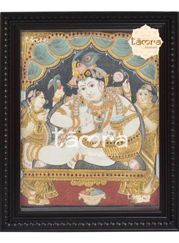Tanjore Painting - Krishna With Rukmini And Satyabhama