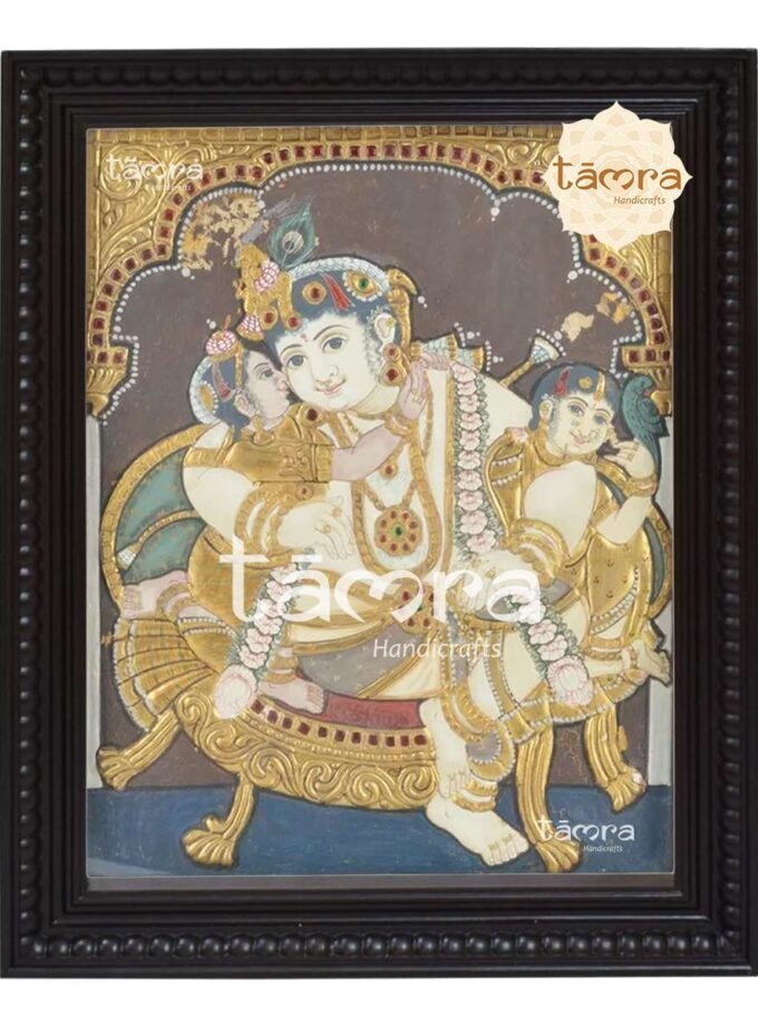 Tanjore Painting - Krishna With Rukmini And Satyabhama