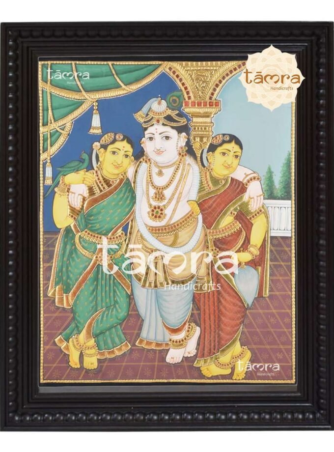 Tanjore Painting - Krishna With Rukmini And Satyabhama
