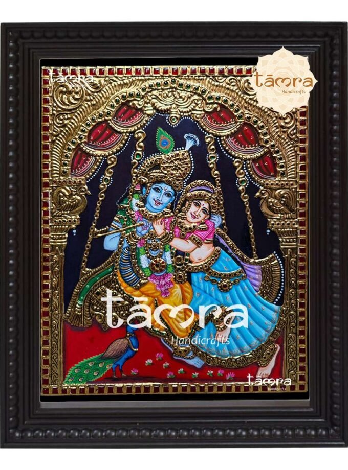 Tanjore Painting - Radha Krishna on Swing