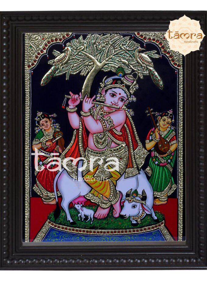 Tanjore Painting - Krishna With Cow
