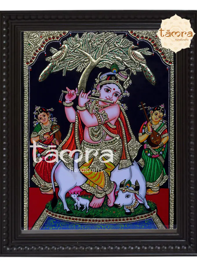 Tanjore Painting - Krishna With Cow