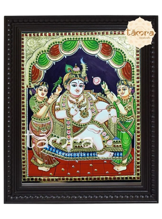 Tanjore Painting - Krishna With Rukmini And Satyabhama