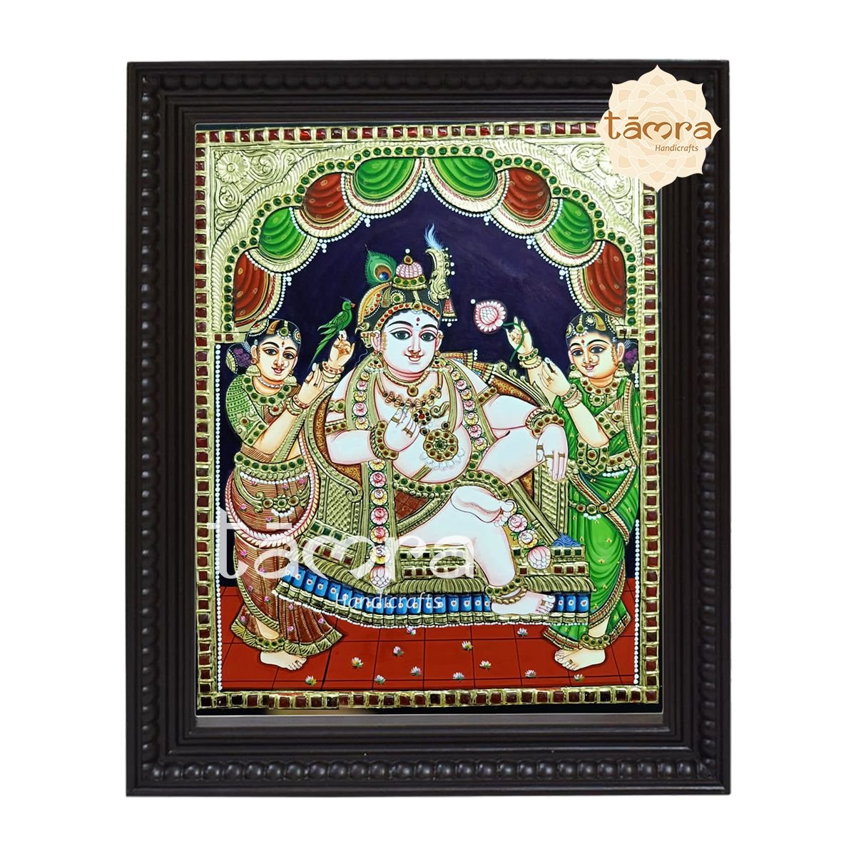 Tanjore Painting - Krishna With Rukmini And Satyabhama