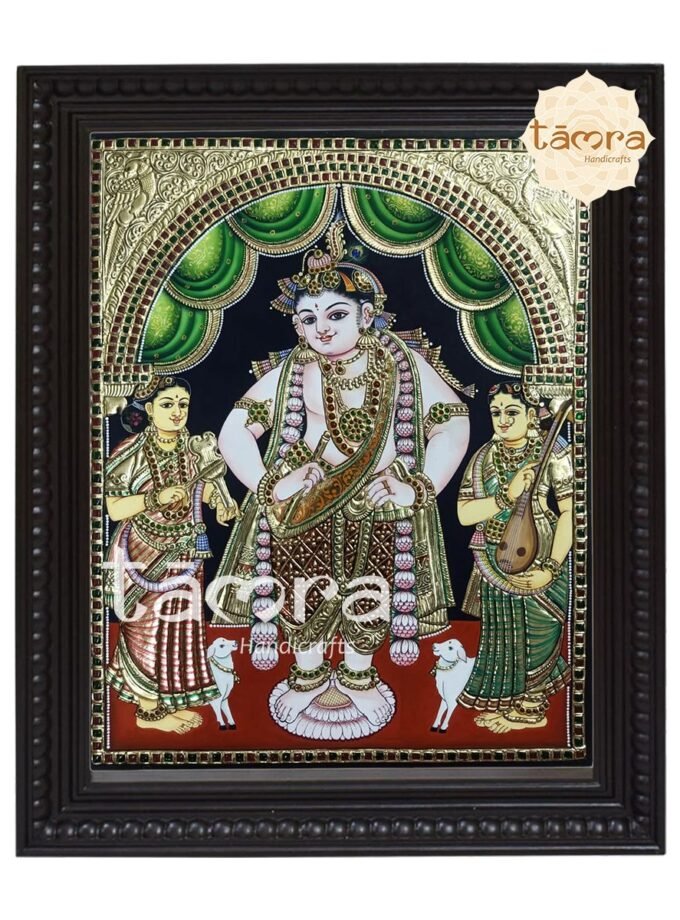 Tanjore Painting - Krishna With Rukmini And Satyabhama