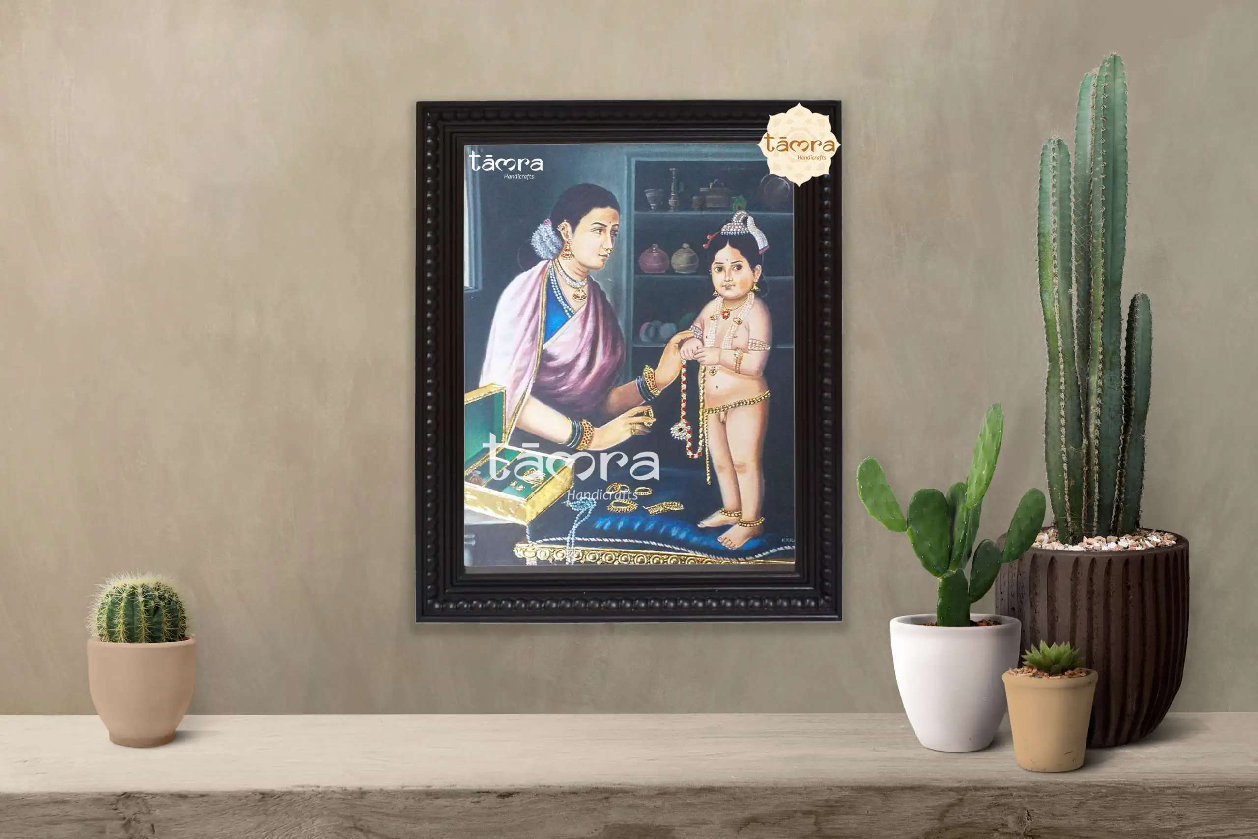 Tanjore Painting - Ravi Varma's Ravi - Yashodha Krishna - Image 2