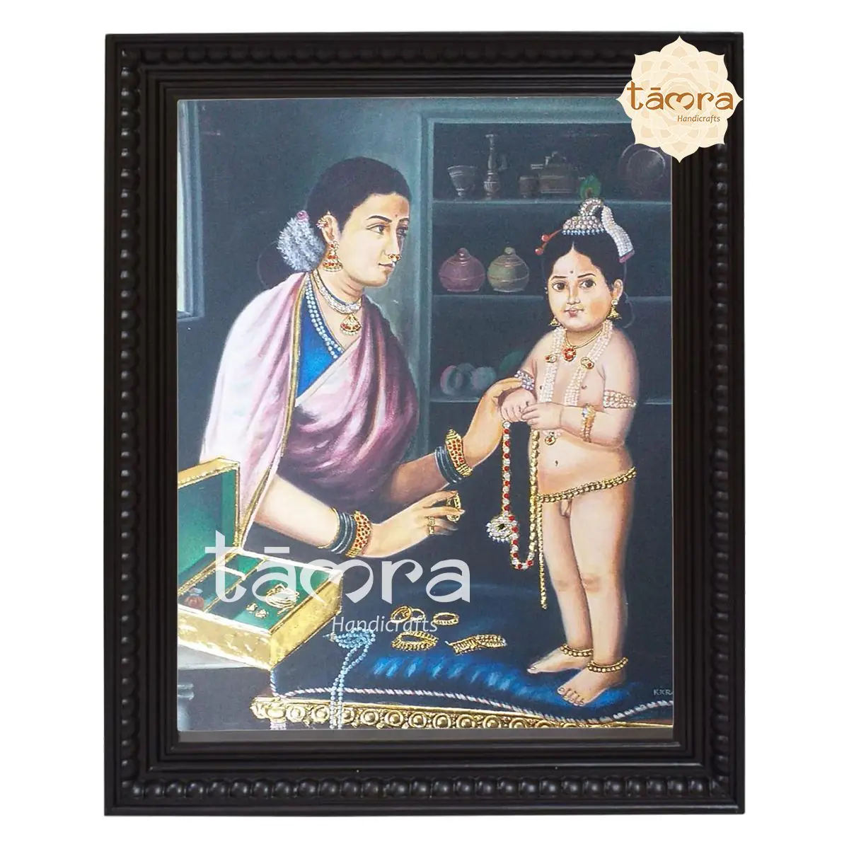 Tanjore Painting - Ravi Varma's Ravi - Yashodha Krishna