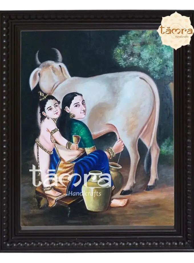 Tanjore Painting - Ravi Varma's Ravi - Yashodha Krishna
