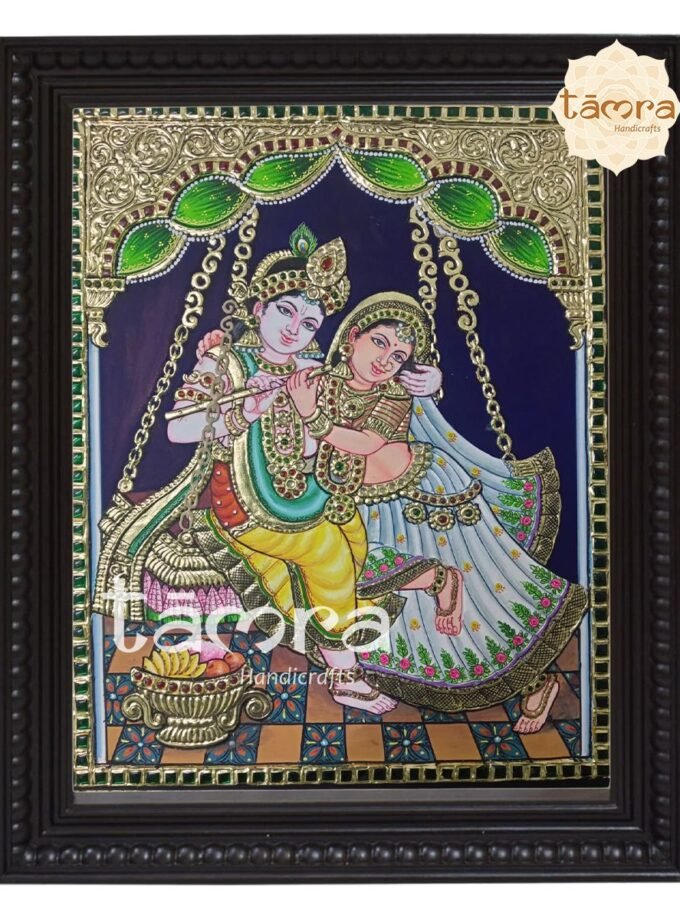 Tanjore Painting - Radha Krishna on Swing