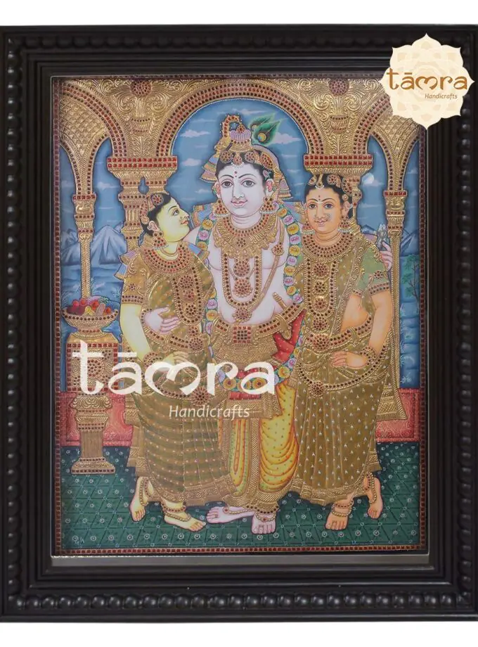 Tanjore Painting - Krishna With Rukmini And Satyabhama