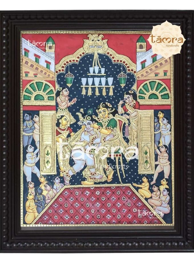 Tanjore Painting - Rukmani Krishna Playing