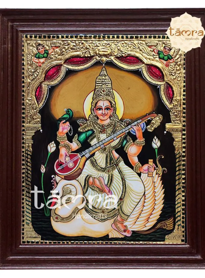 Tanjore Painting - Saraswathi On Swan