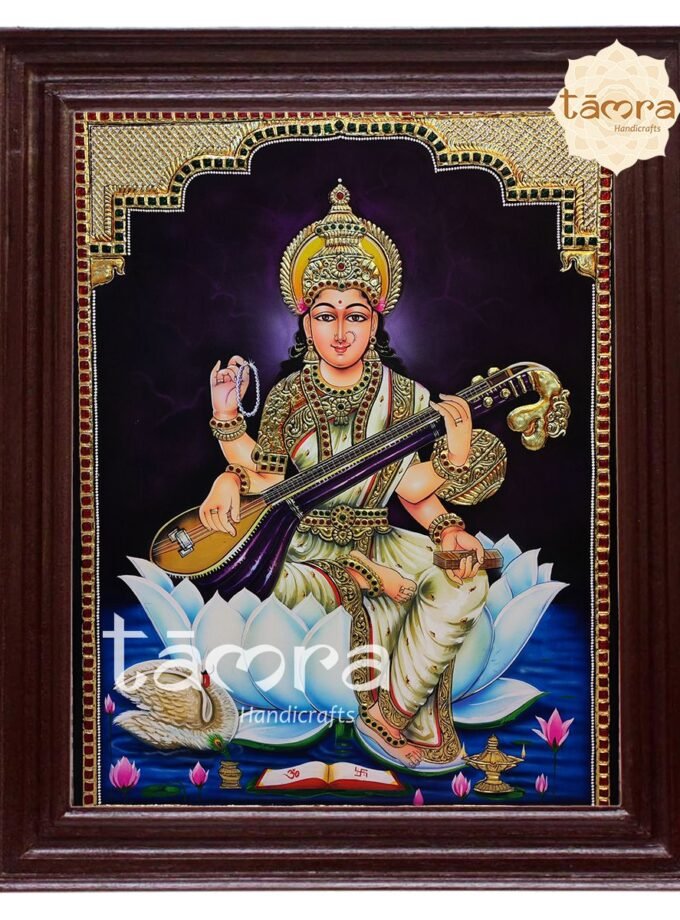 Tanjore Painting - Saraswathi Sitting on Lotus