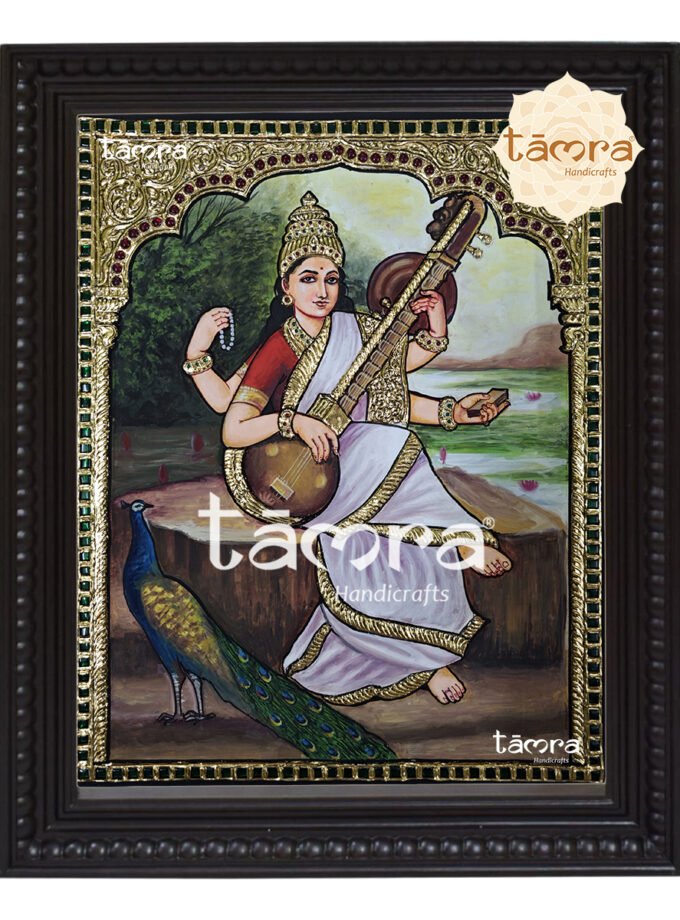 Tanjore Painting - Ravi Varma's Ravi - Saraswathi