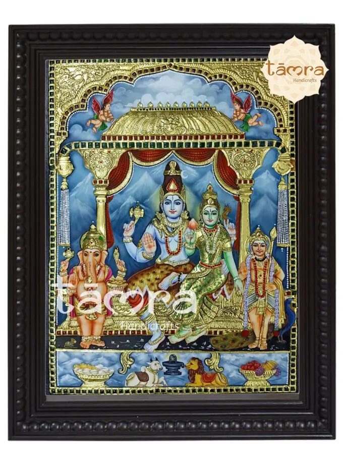 Tanjore Painting - 3D Shiva Family
