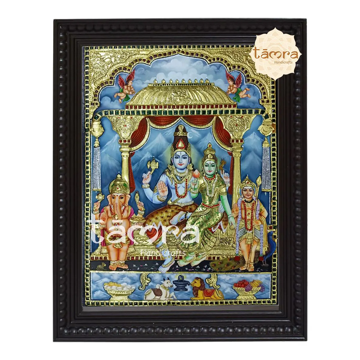 Tanjore Painting - 3D Shiva Family