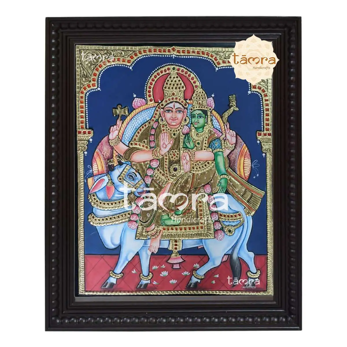 Tanjore Painting - Shiva Parvathi Sitting on Nandi