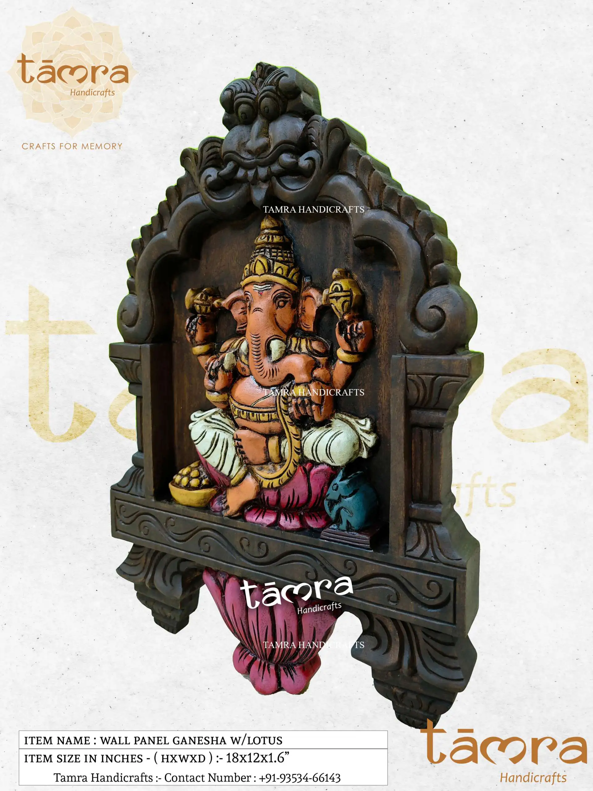 Wooden Ganesha Sitting With Arch - Image 3
